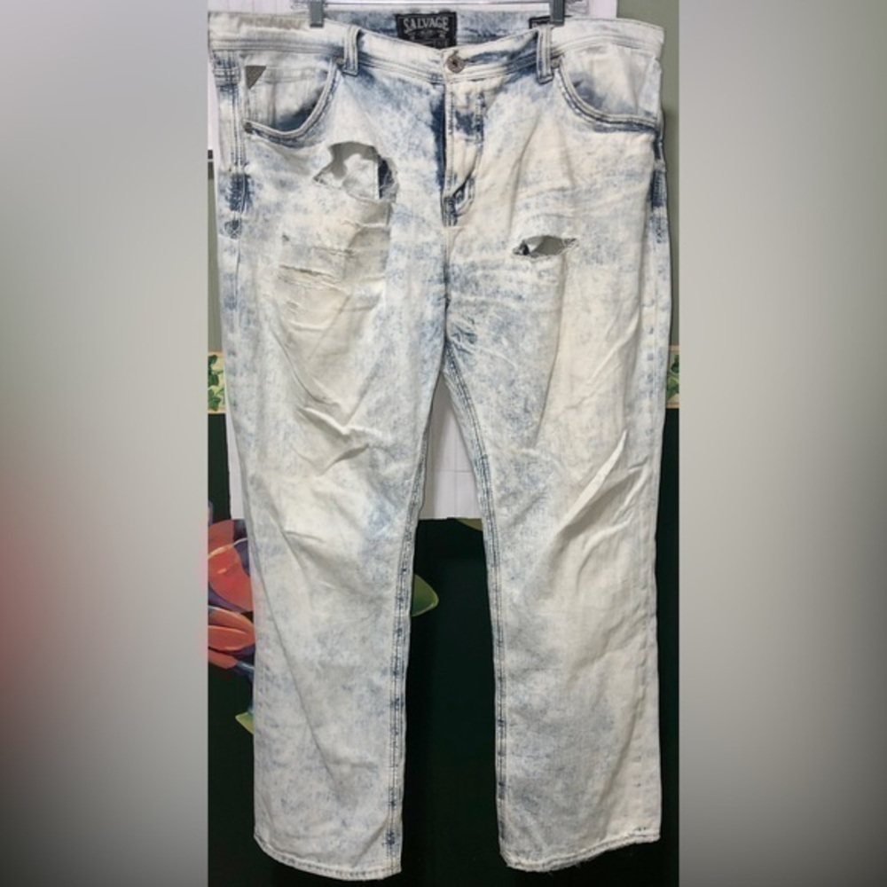 🍥Salvage Destroyed Distressed White Wash Grunge Baggy Jeans